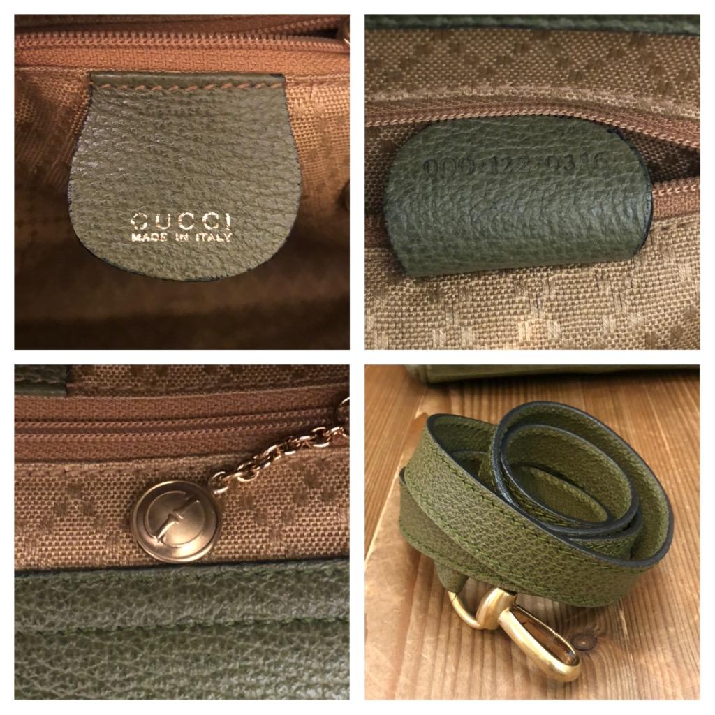 Vintage GUCCI Suede Two-Way Bamboo Handbag Crossbody Bag Olive Small 2