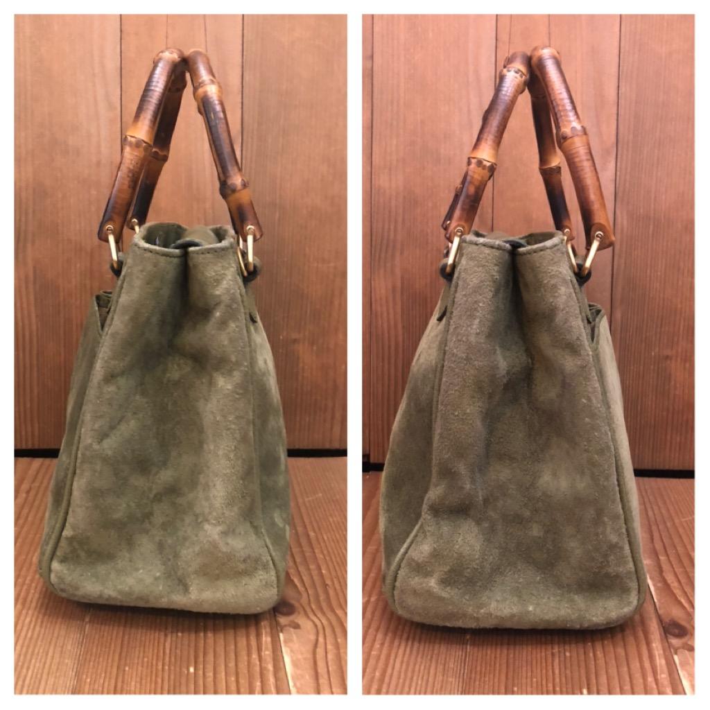 Vintage GUCCI Suede Two-Way Bamboo Handbag Crossbody Bag Olive Small 3