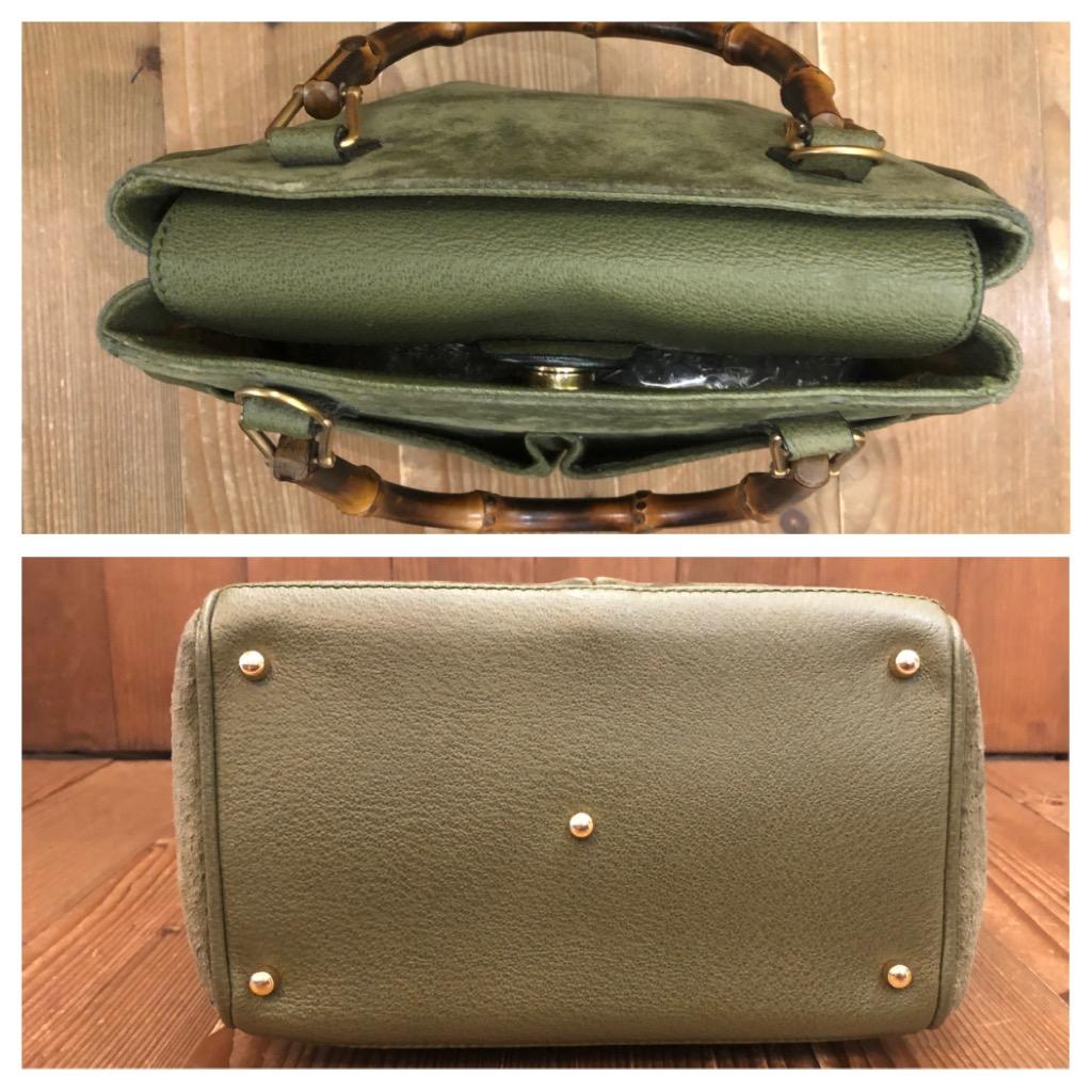 Vintage GUCCI Suede Two-Way Bamboo Handbag Crossbody Bag Olive Small 6