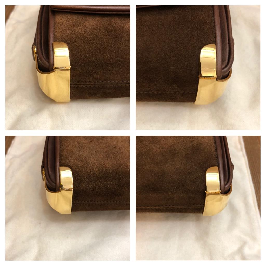 Vintage GUCCI Nubuck Leather Box Shoulder Bag Chocolate Brown 1