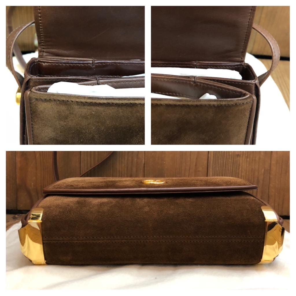 Vintage GUCCI Nubuck Leather Box Shoulder Bag Chocolate Brown 3