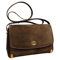 Vintage GUCCI Nubuck Leather Box Shoulder Bag Chocolate Brown