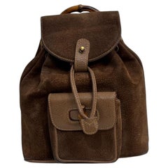 Vintage Gucci Suede Brown Small Bamboo Backpack
