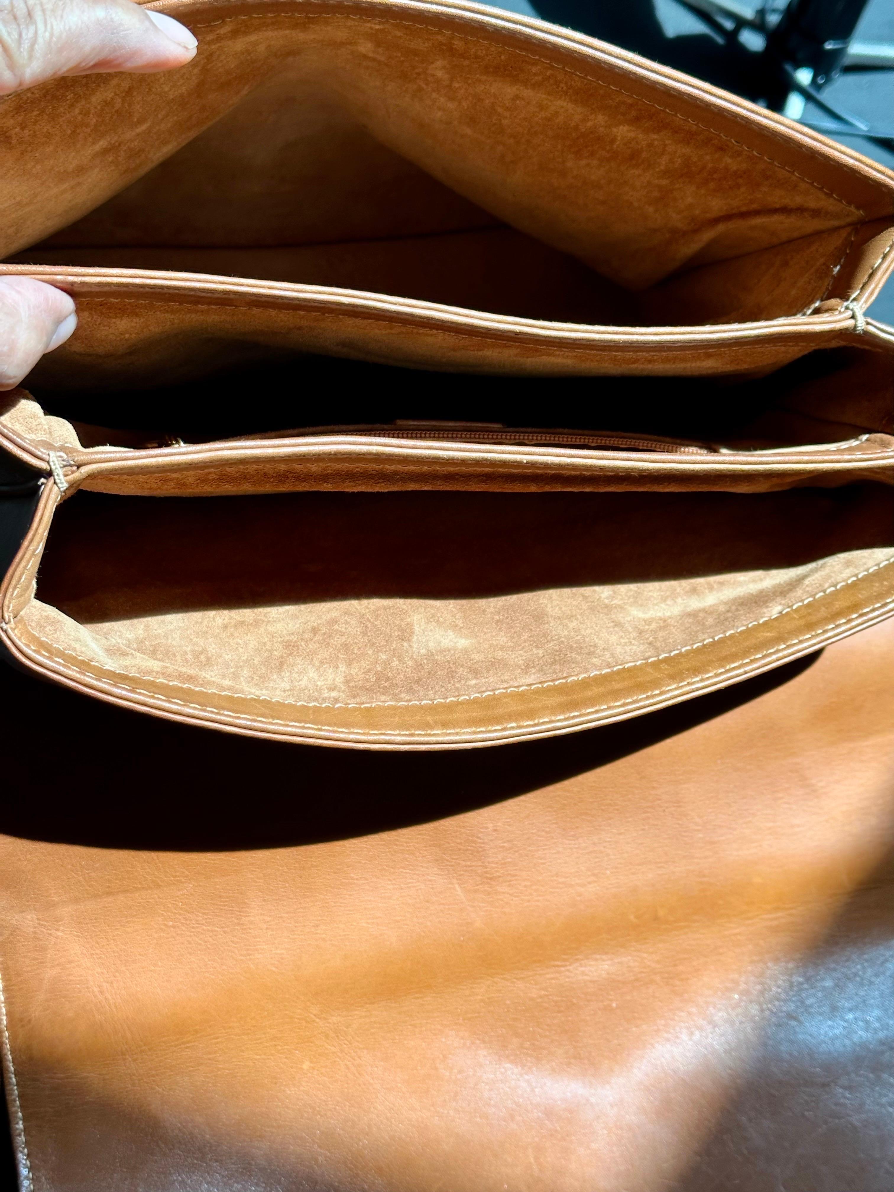 Women's Vintage Gucci tan leather/ Brass / Fabric handbag estimated mid 1970’s