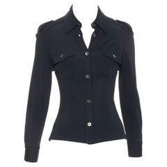 vintage GUCCI TOM FORD 1996 black rayon knit slim military shirt IT38 XS