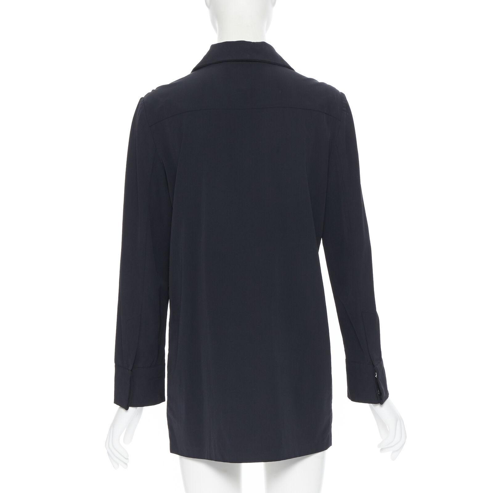 Women's vintage GUCCI TOM FORD 1996 black rayon nylon wide collar casual long shirt IT38