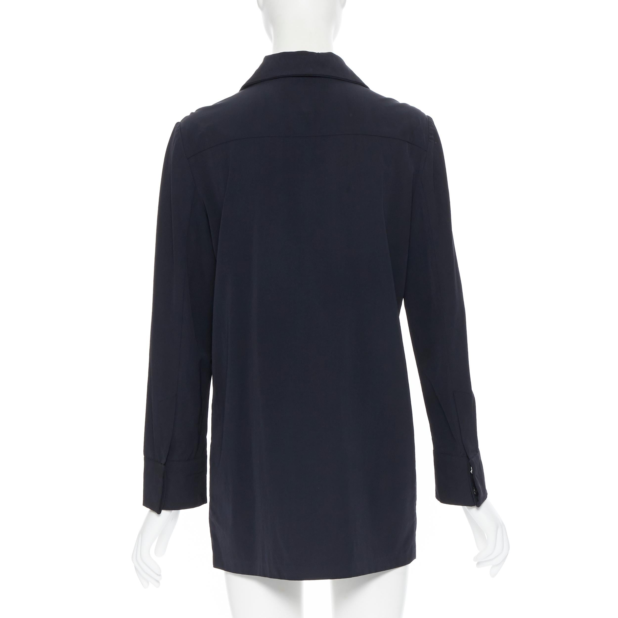 Women's vintage GUCCI TOM FORD 1996 black rayon nylon wide collar casual long shirt IT38