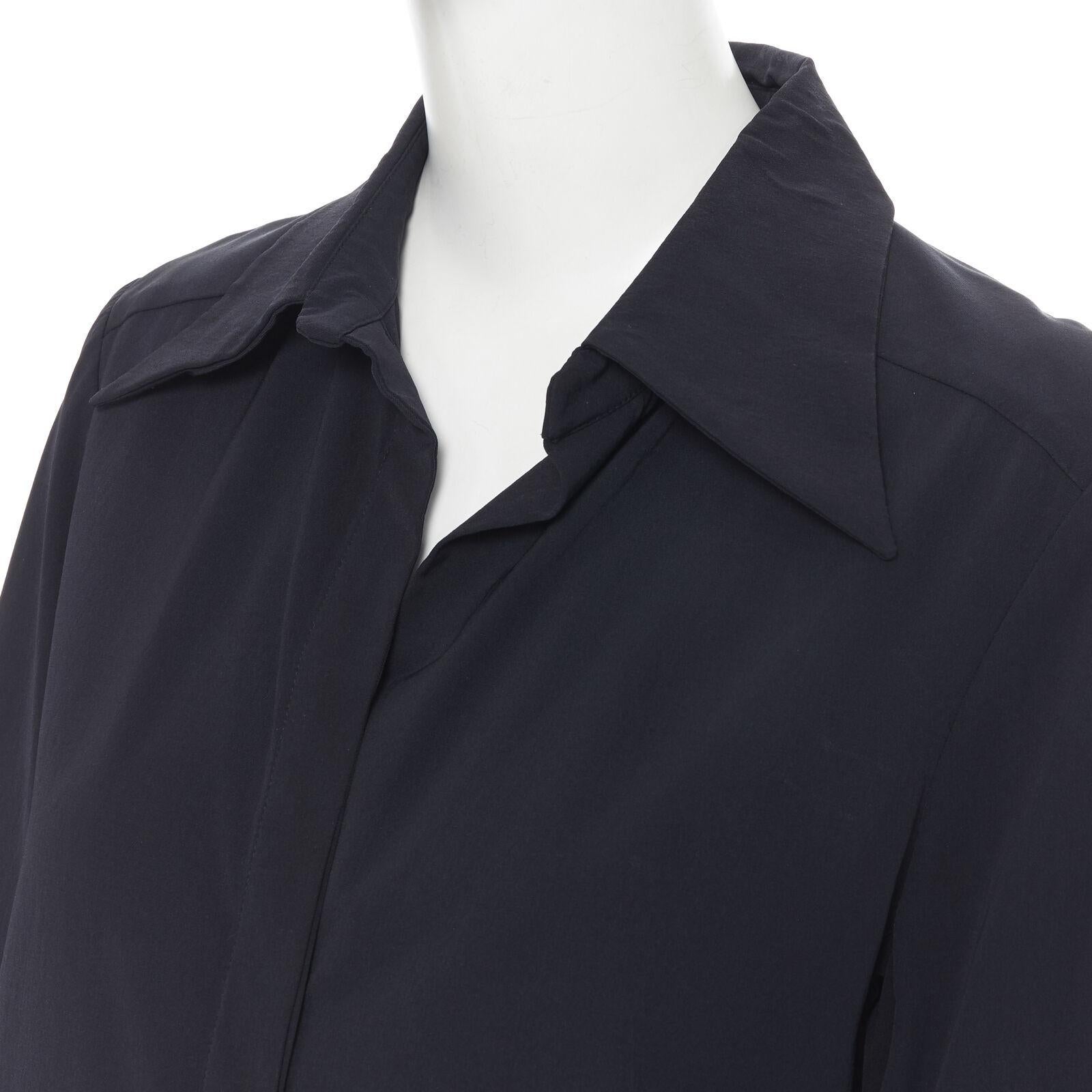 vintage GUCCI TOM FORD 1996 black ray nylon wide collar casual long shirt IT38 en vente 2