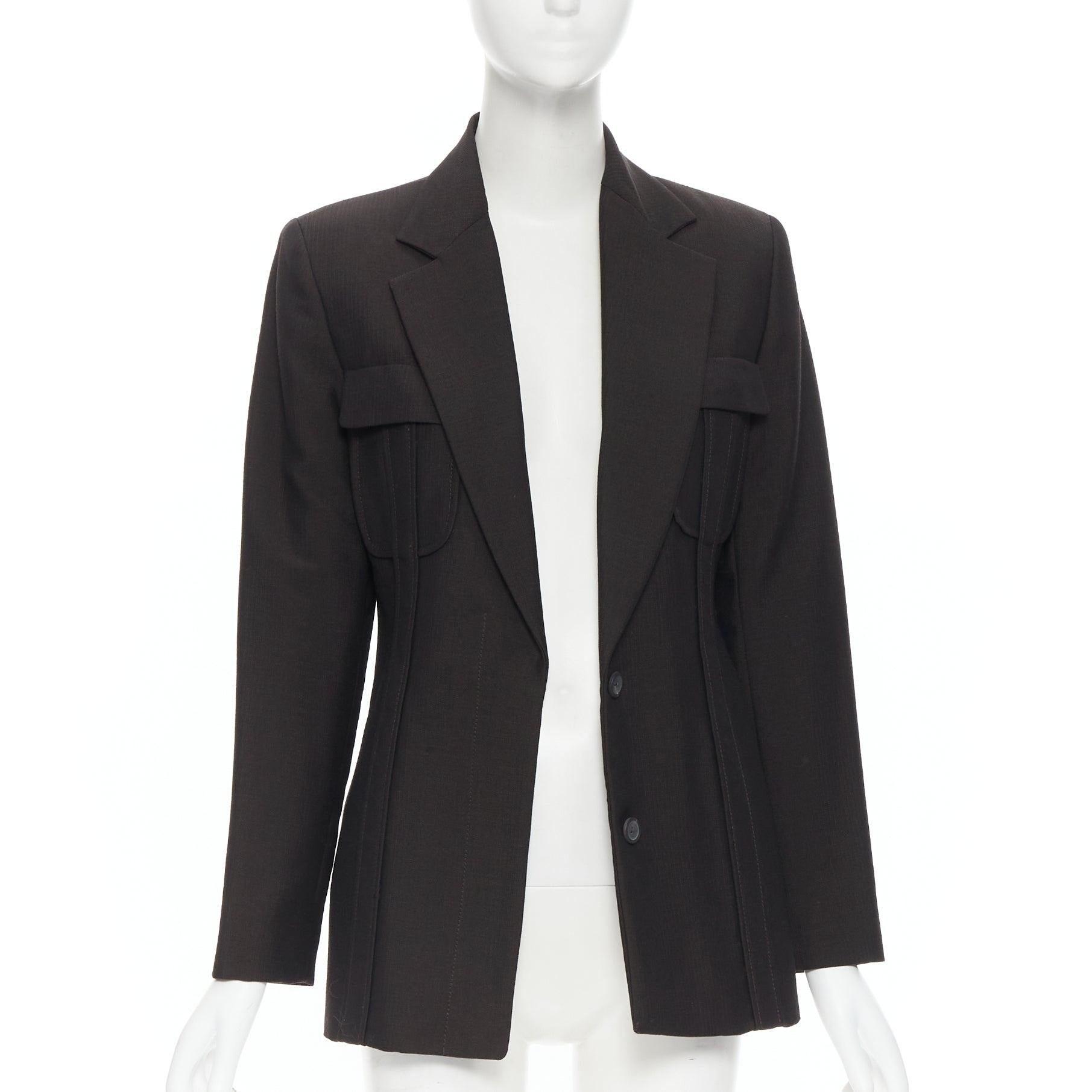 vintage GUCCI TOM FORD 1996 brown wool mohair dart front blazer pant set IT42 M Negro en venta