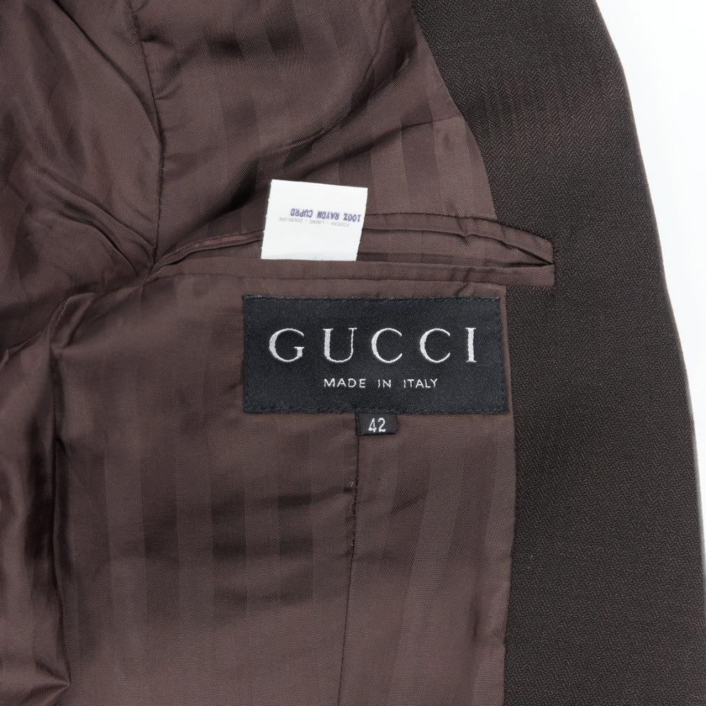vintage GUCCI TOM FORD 1996 brown wool mohair dart front blazer pant set IT42 M For Sale 5