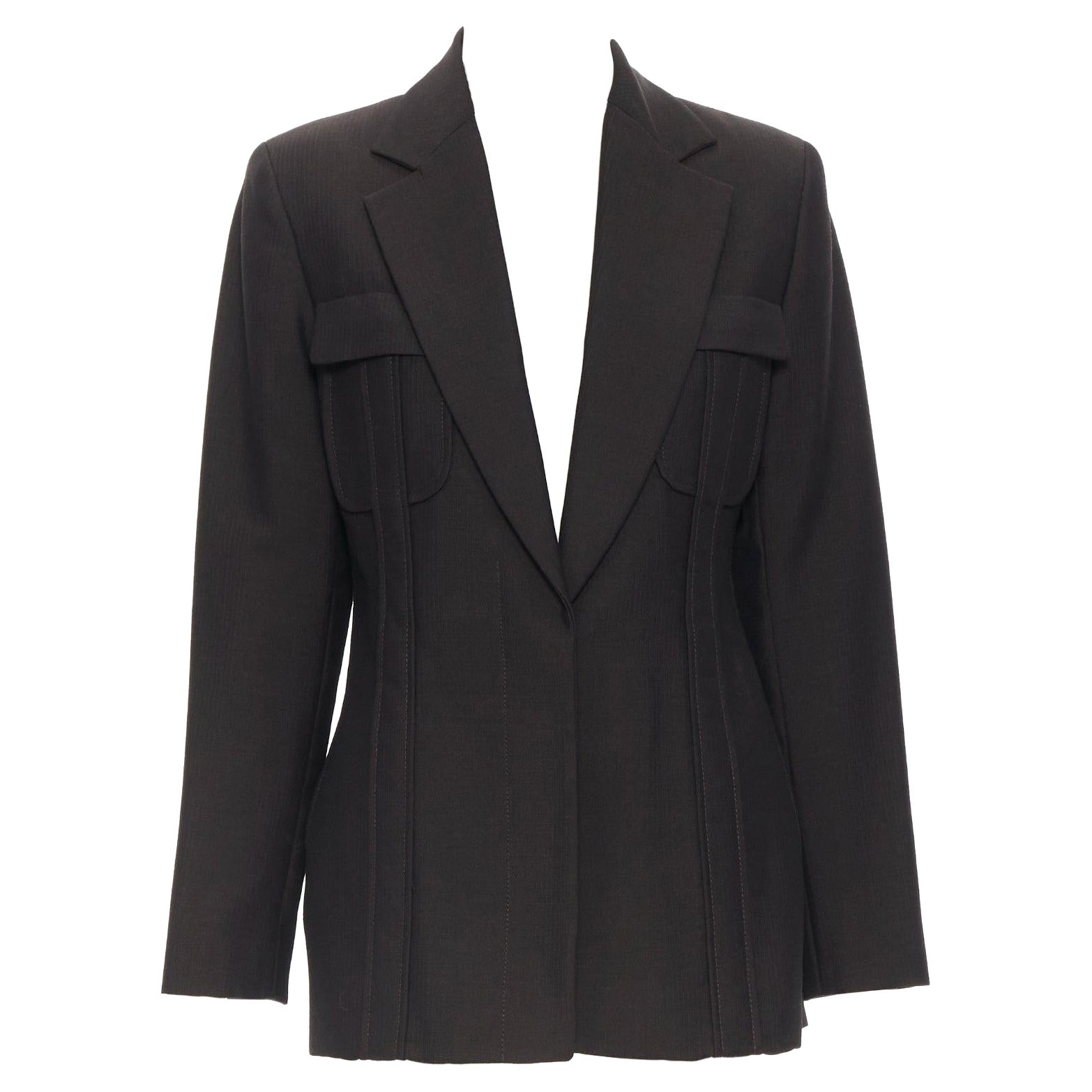 vintage GUCCI TOM FORD 1996 brown wool mohair dart front blazer pant set IT42 M en venta