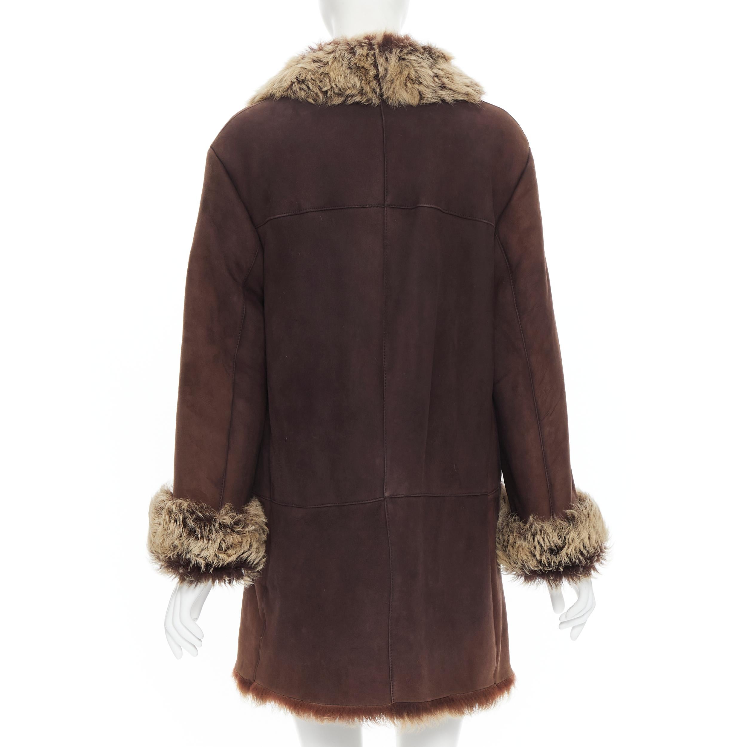 vintage GUCCI TOM FORD 1998 brown suede fur lined oversized leather coat IT42 In Good Condition In Hong Kong, NT