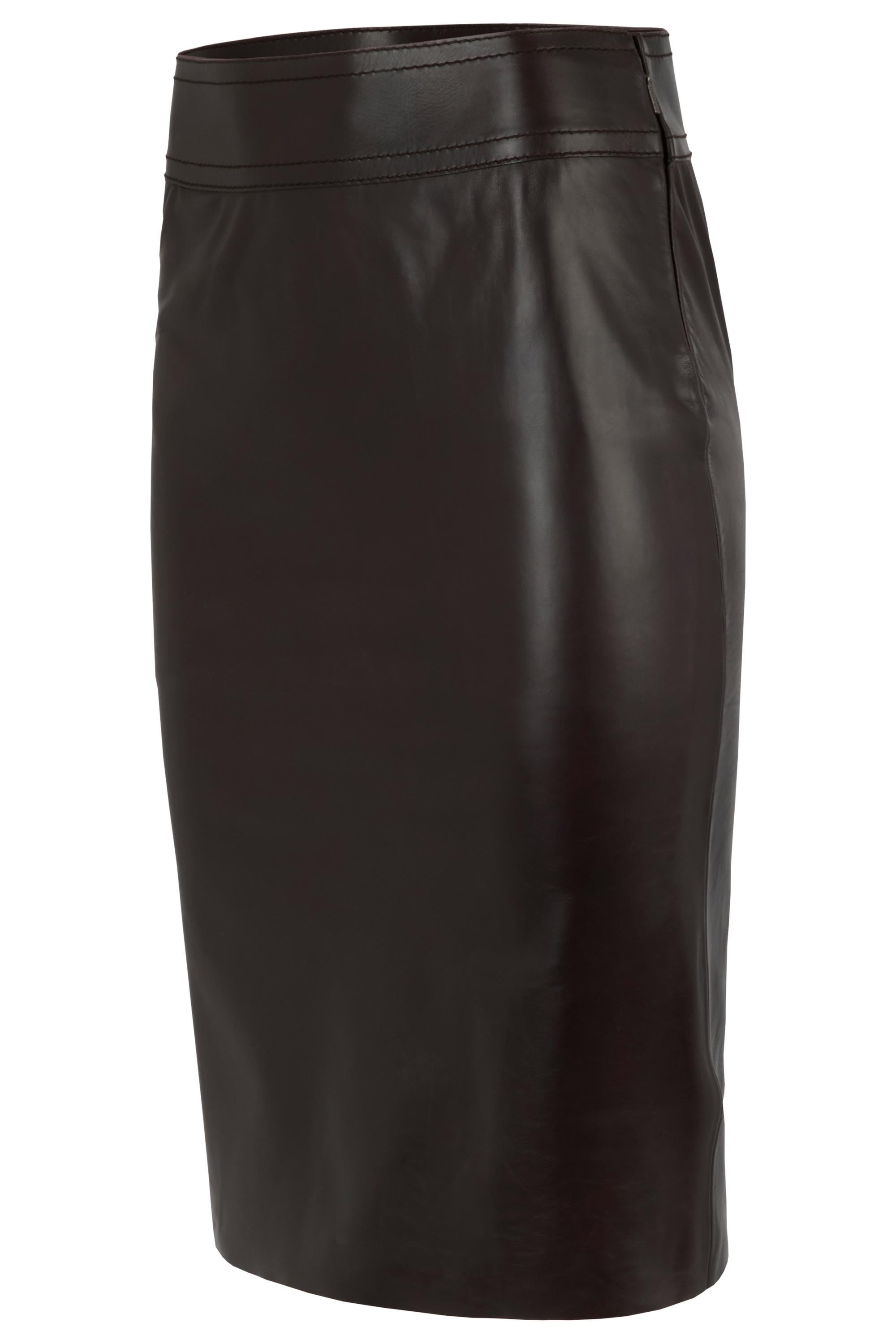 Vintage Gucci Tom Ford 2002 Brown Leather Skirt For Sale at 1stDibs