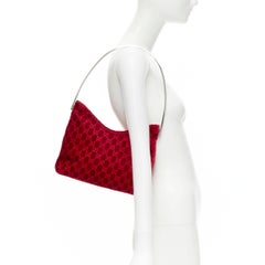 vintage GUCCI Tom Ford 3444 1978 red velvet GG monogram silver metal handle bag