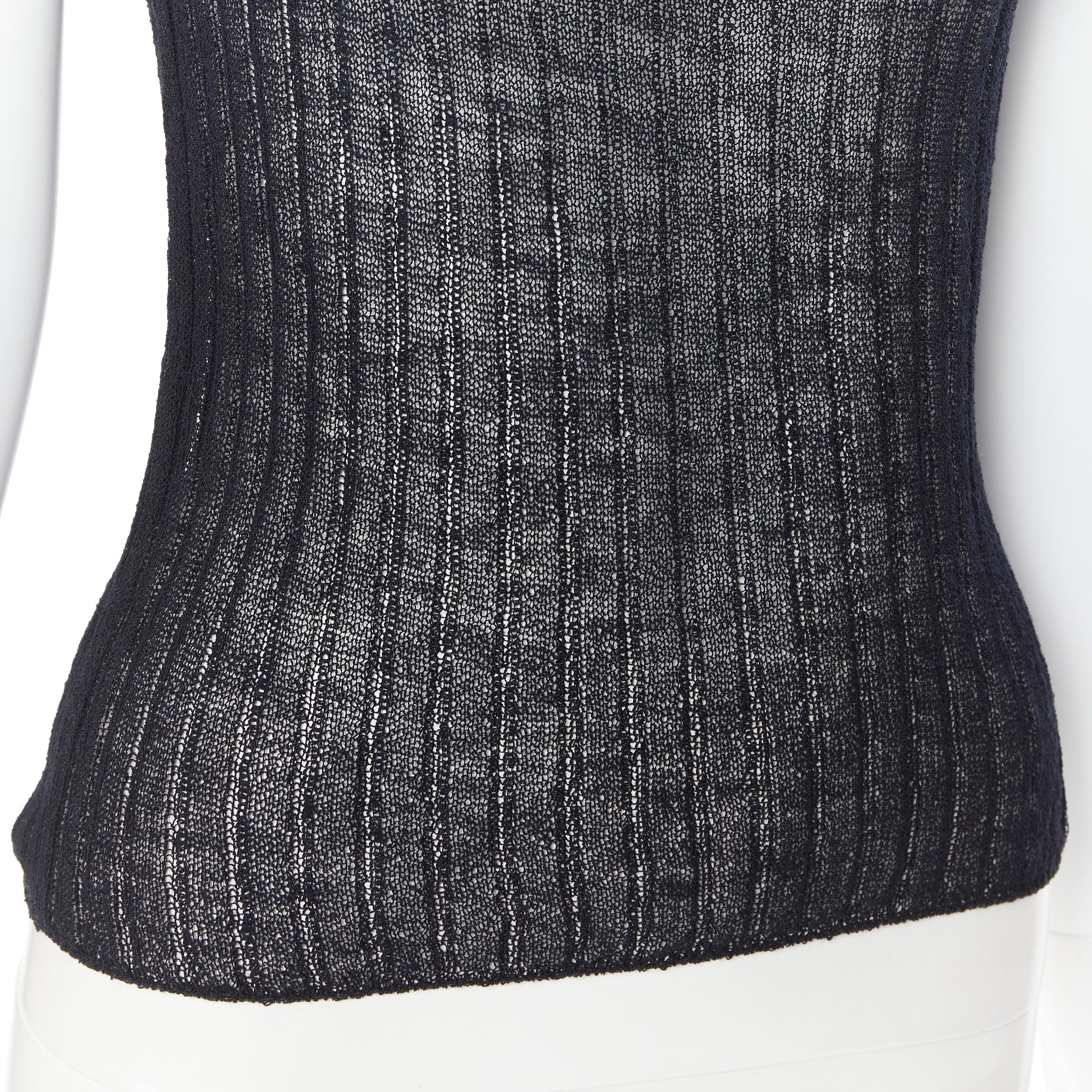 vintage GUCCI TOM FORD black ribbed sheer buckle spaghetti strap tank top L In Good Condition In Hong Kong, NT
