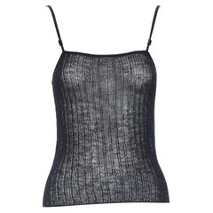 vintage GUCCI TOM FORD black ribbed sheer buckle spaghetti strap tank top L