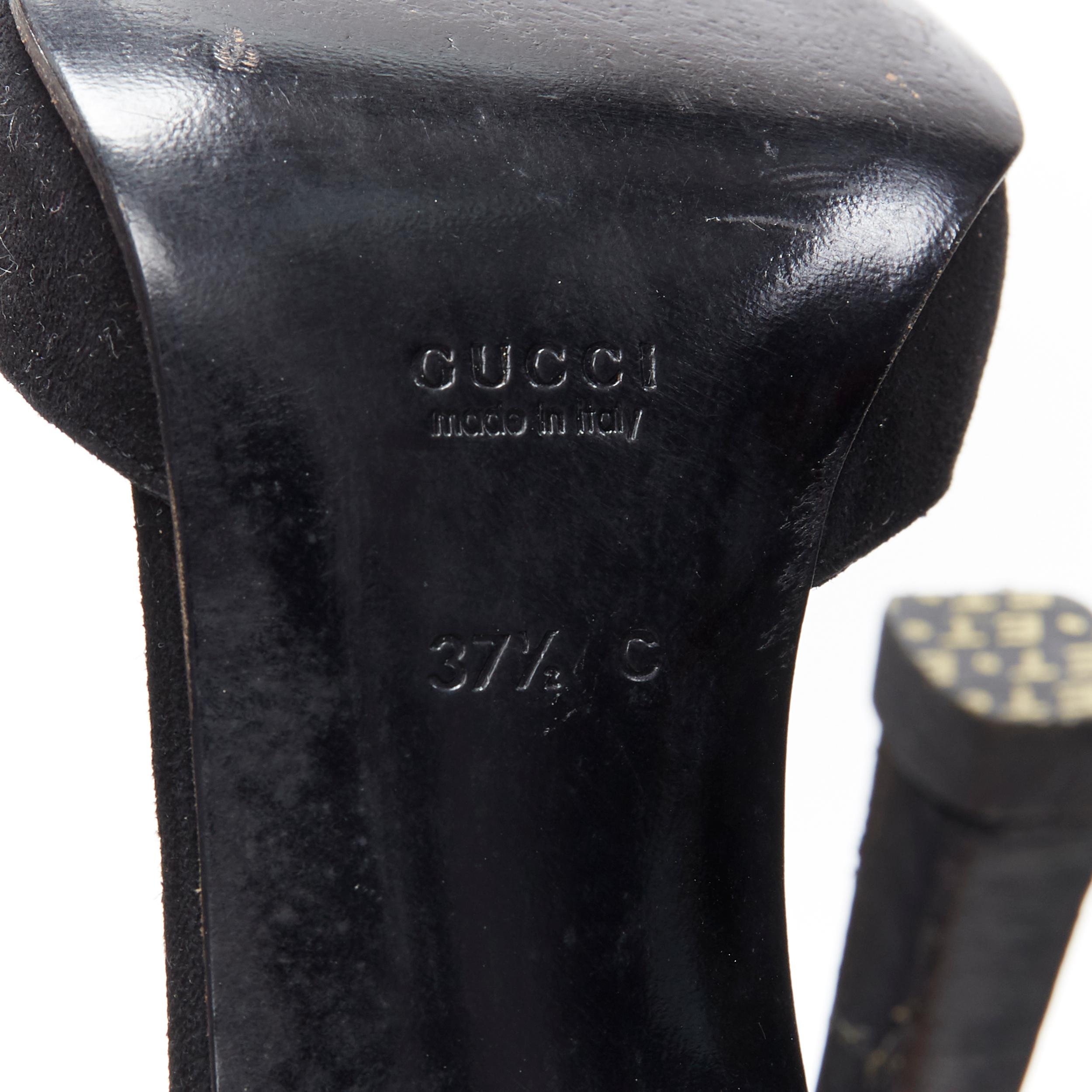 vintage GUCCI TOM FORD black suede metal logo plate ankle strap pump EU37.5 4