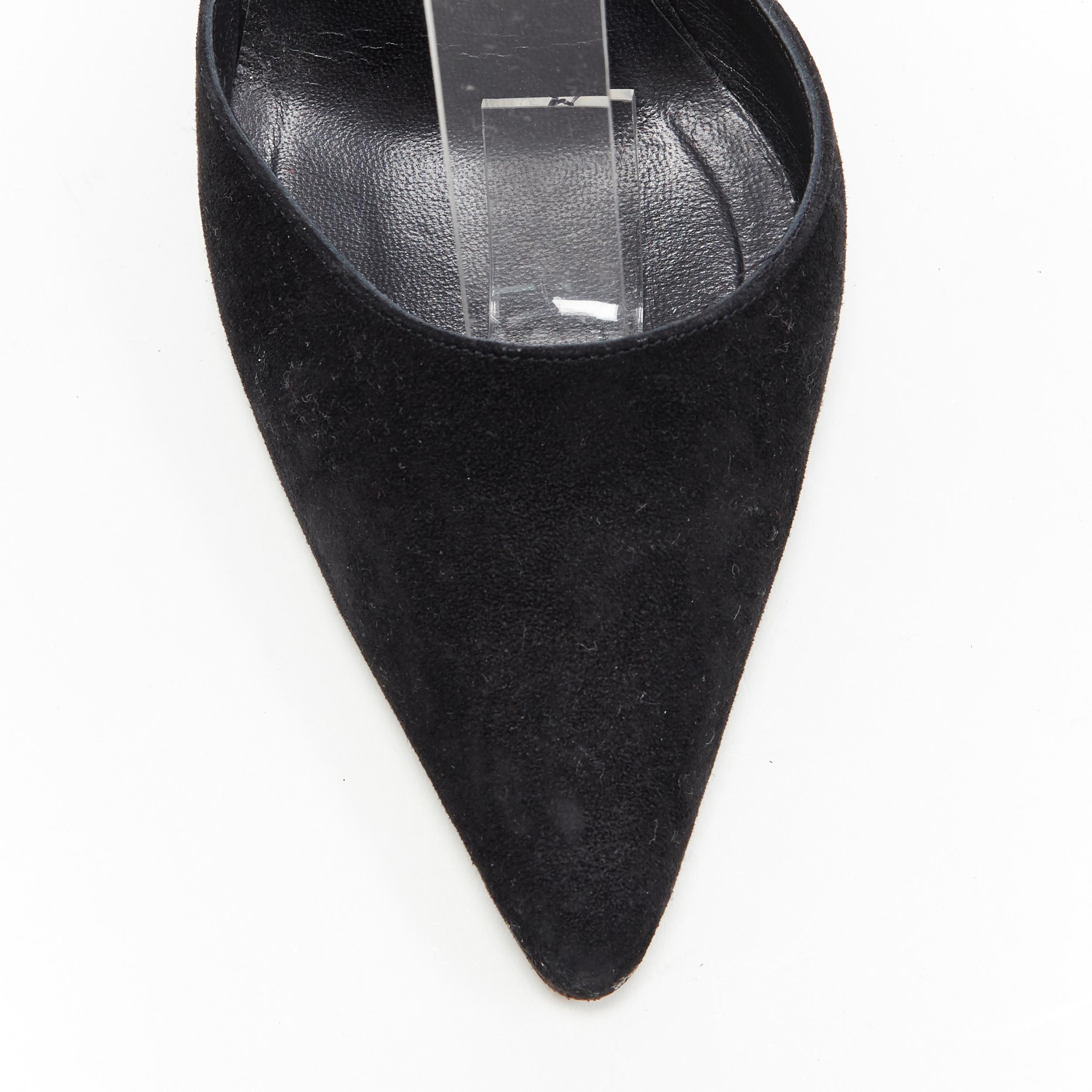 vintage GUCCI TOM FORD black suede metal logo plate ankle strap pump EU37.5 In Good Condition In Hong Kong, NT