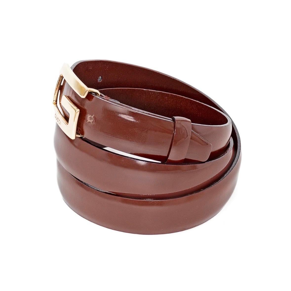 Brown and Gold-Tone G Buckle Belt by Gucci
Tom Ford era
Chestnut brown
Gold-Tone 
