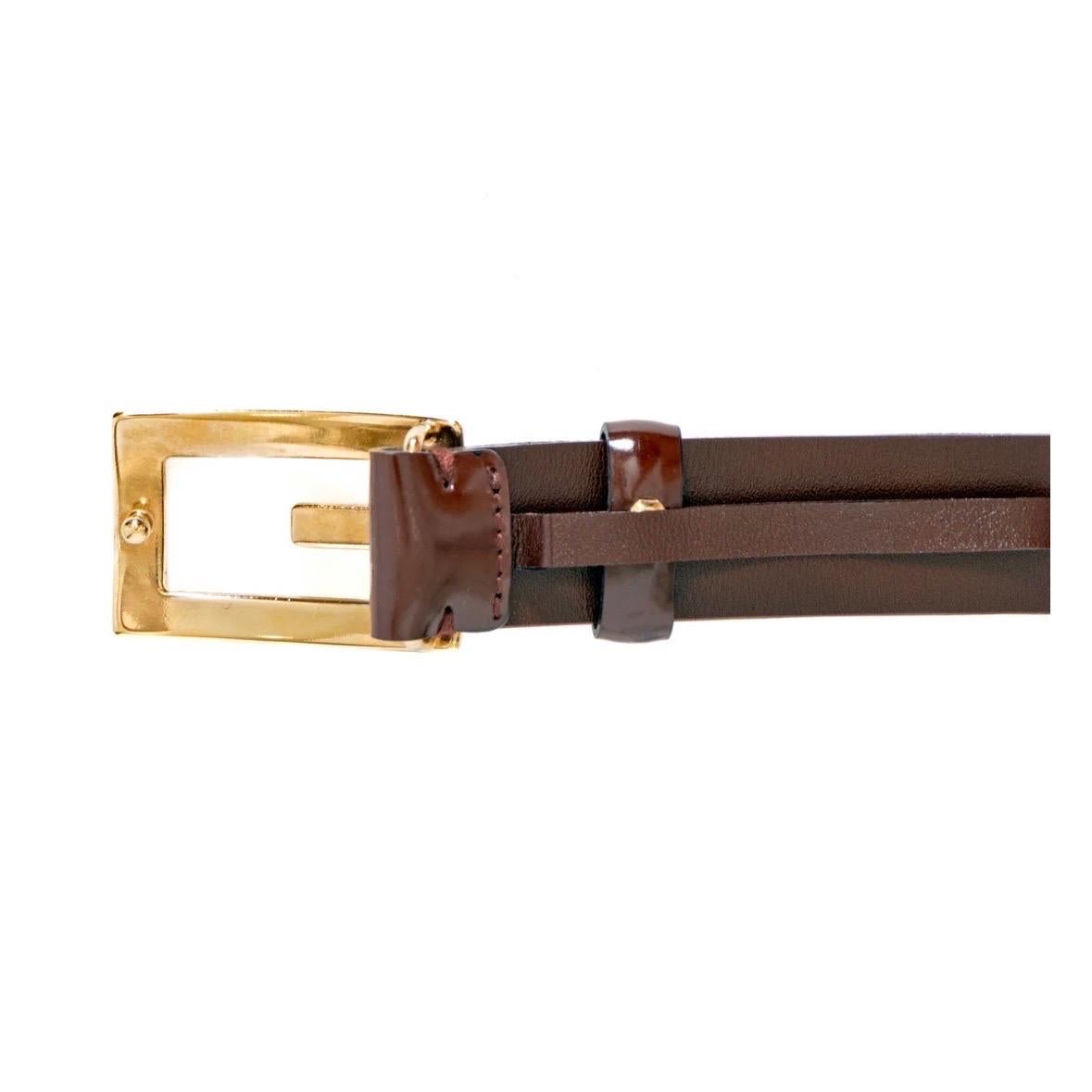 Vintage Gucci Tom Ford Brown and Gold-Tone G Buckle Belt In Good Condition For Sale In Los Angeles, CA