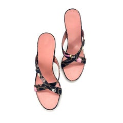 Vintage Gucci Tom Ford Kette Charme Print Satin Slip On Mules Sandalen 7