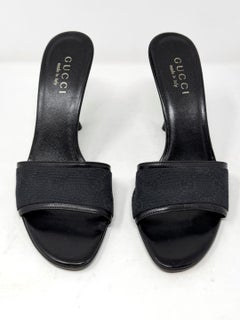 Vintage Gucci Tom Ford GG Monogram Mule Heels Black Canvas Y2K 6.5B