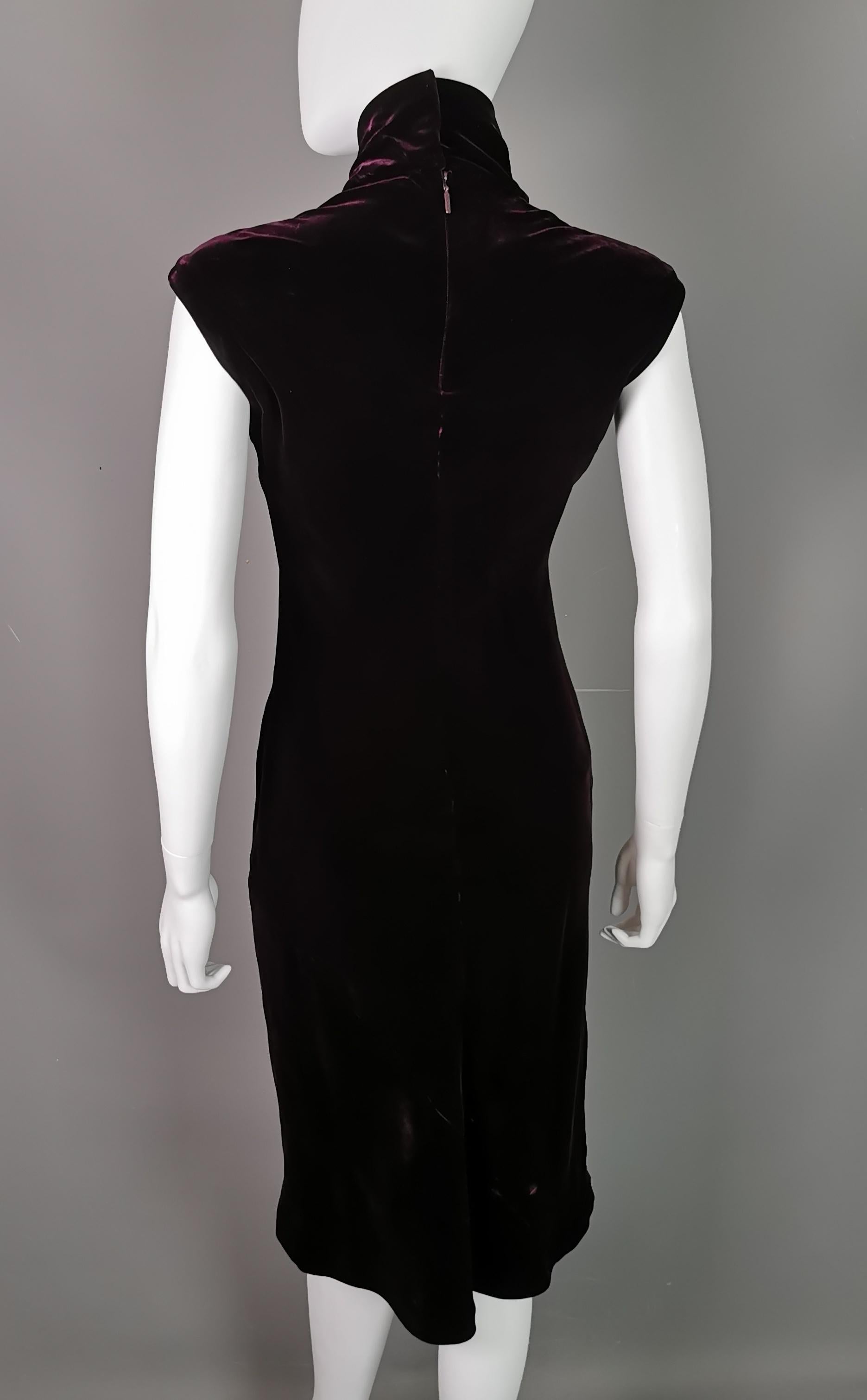 Women's Vintage Gucci Tom Ford velvet dress, Burgandy, high neck  For Sale