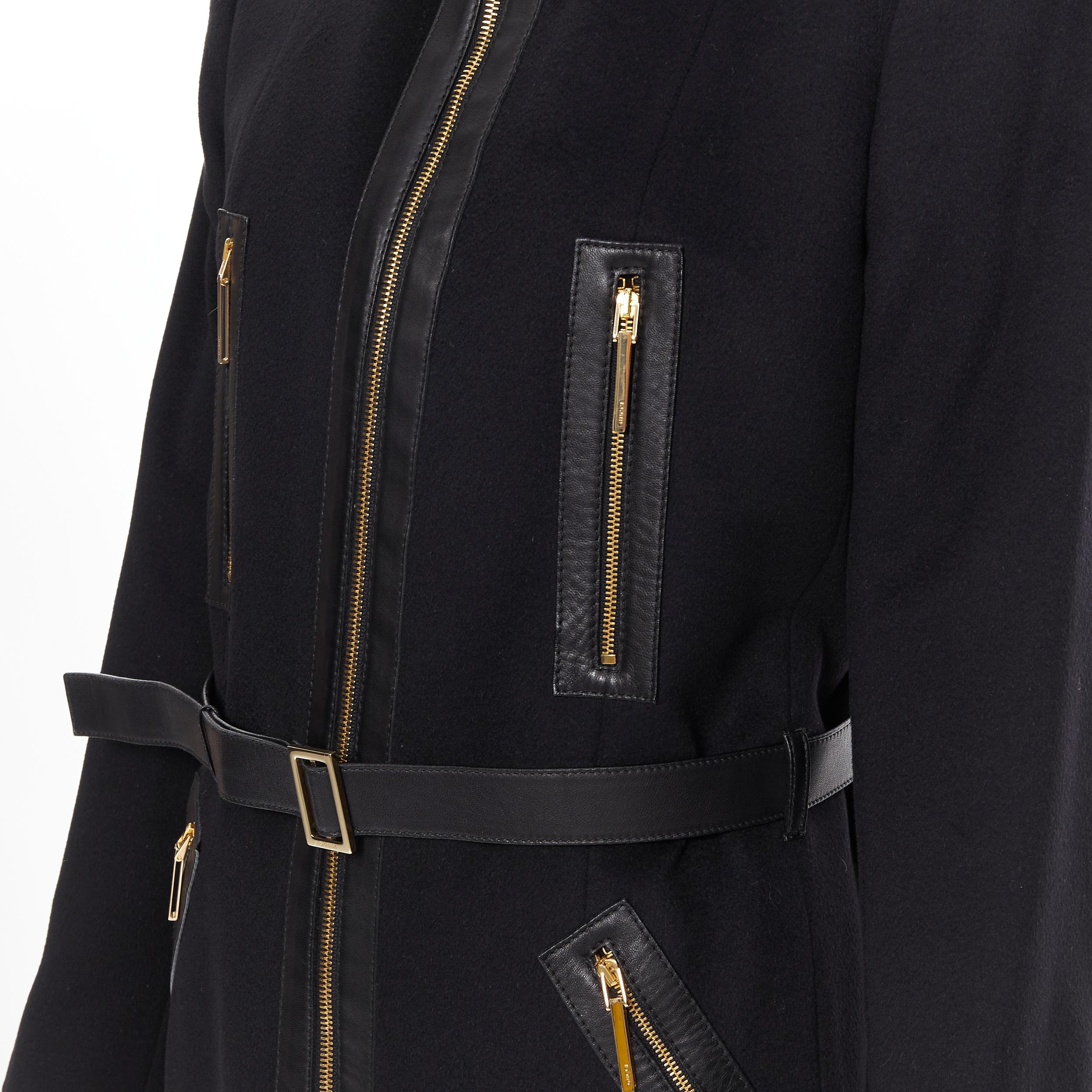 Women's vintage GUCCI TOM FORD wool cashmere black gold zip pocket buckle coat IT42 M