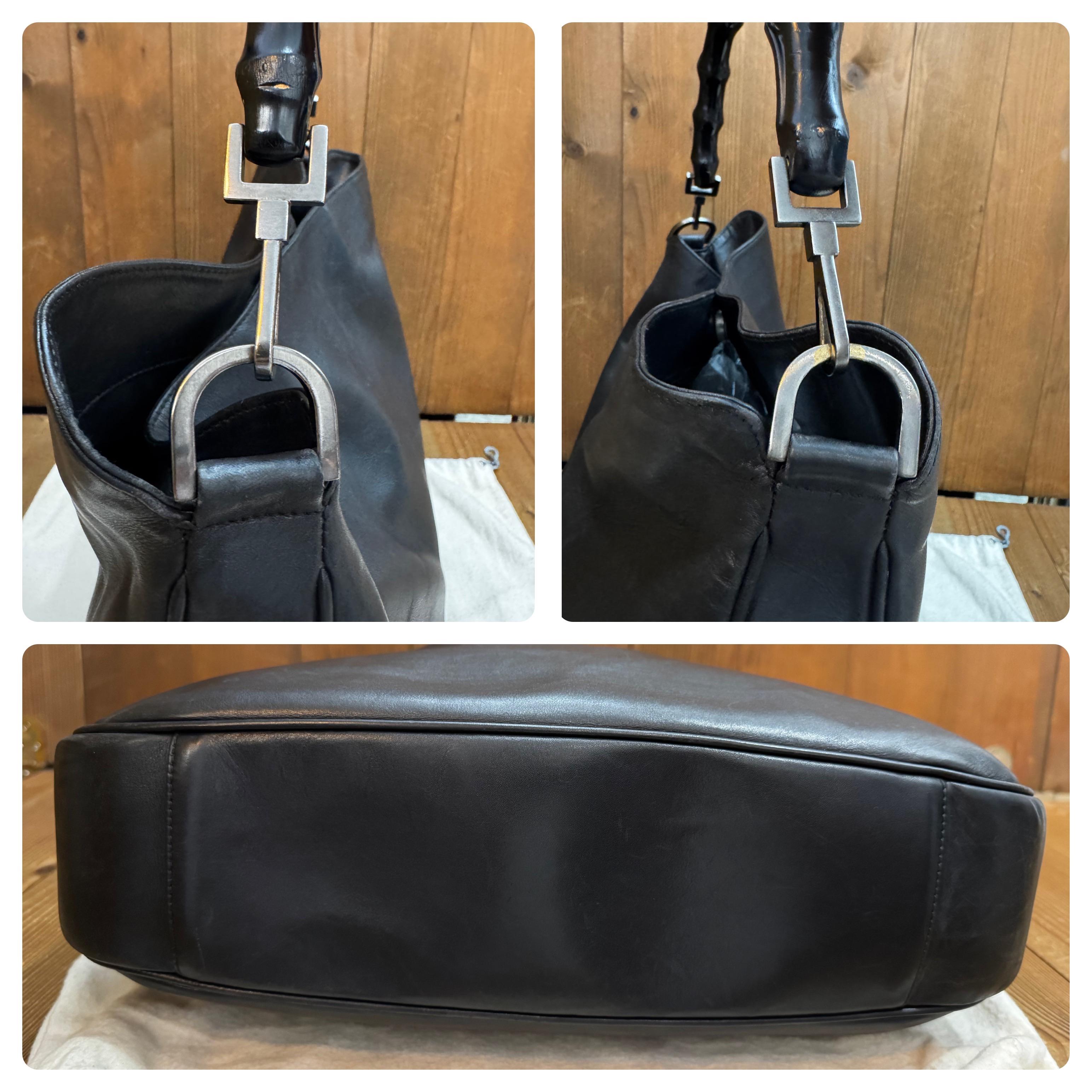 Bolso crossbody vintage de piel de bambú GUCCI negro para hombre 1