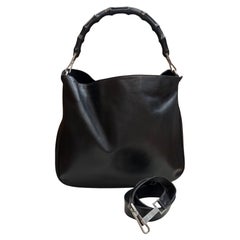 Vintage GUCCI Two-Way Bamboo Leather Shoulder Crossbody Bag Black Mens