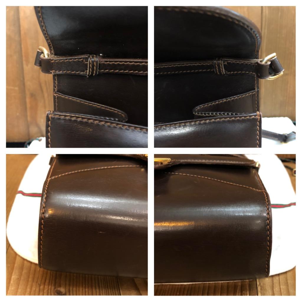 1970 Vintage GUCCI Leather Calfskin Two-Way Clutch Shoulder Bag Turnlock Brown en vente 2