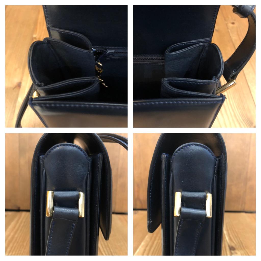 Vintage GUCCI Leather Shoulder Crossbody Bag Turnlock Calfskin Dark Navy For Sale 2