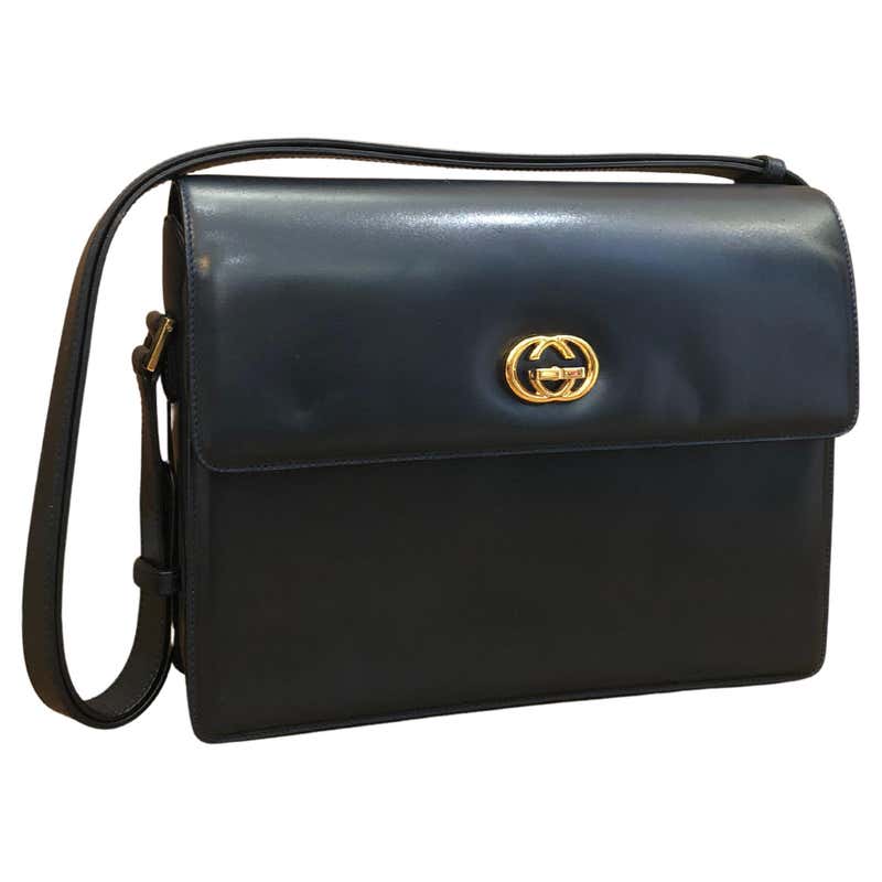 1980s Vintage GUCCI Box Bucket Shoulder Bag Calfskin Leather Black For 1980s-vintage-gucci-box-bucket-shoulder-bag-calfskin-leather-black-for