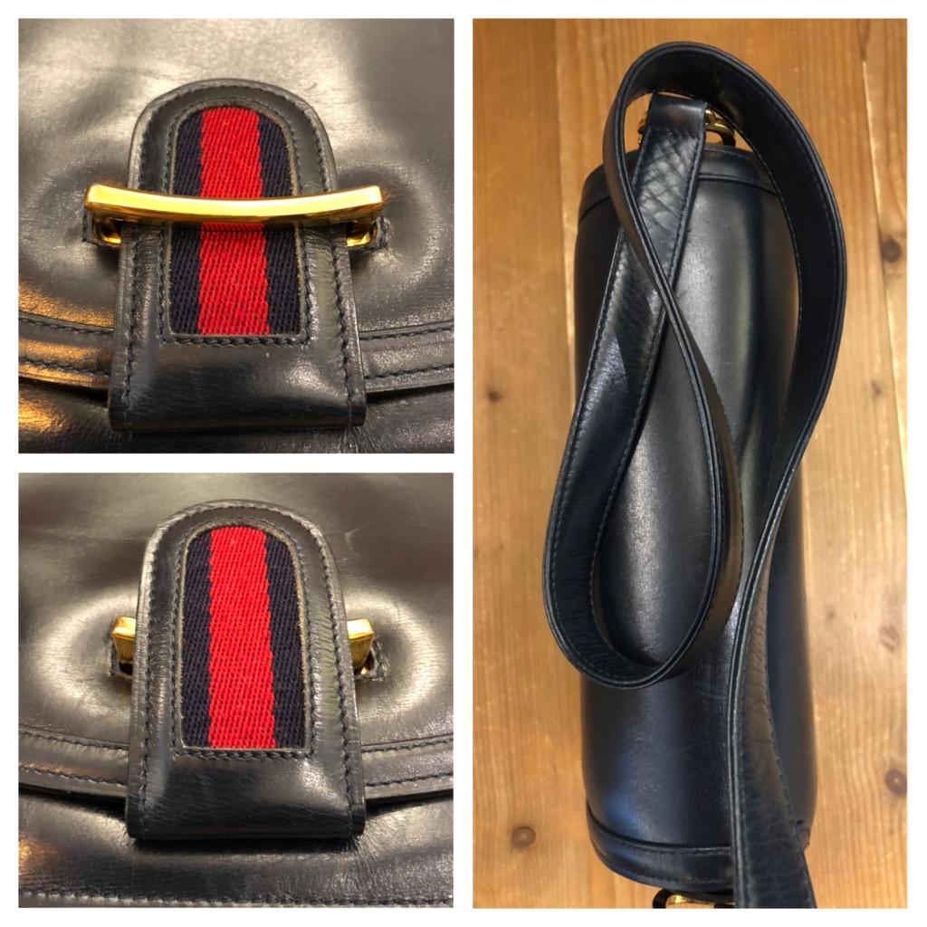 Vintage GUCCI Web Black Leather Shoulder Bag with Equestrian Accent 4