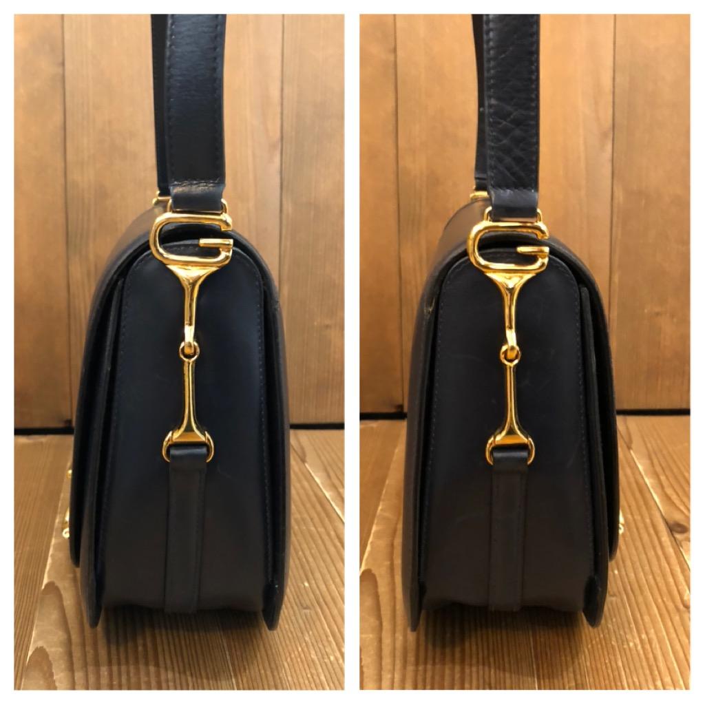 Women's or Men's Vintage GUCCI Web Black Leather Shoulder Bag with Equestrian Accent