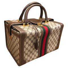 Retro GUCCI Web Brown GG Monogram Canvas Soft-Sided Vanity Trunk Bag Unisex