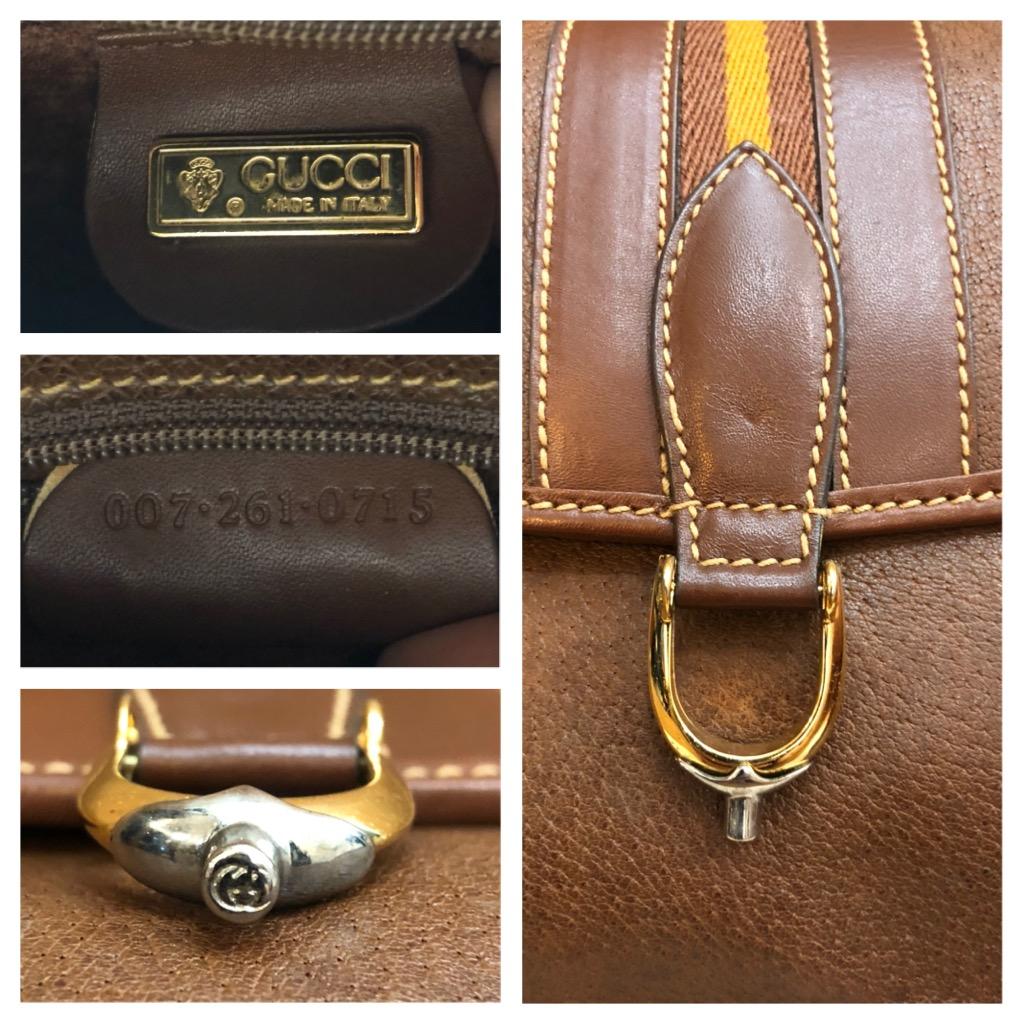 1980s Vintage GUCCI Web Leather Equestrian Crossbody Bag Brown Unisex 2