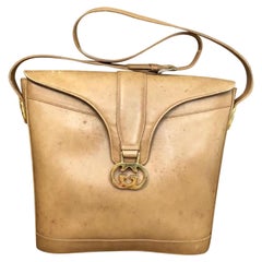 Vintage GUCCI Web Leather Shoulder Bag Beige