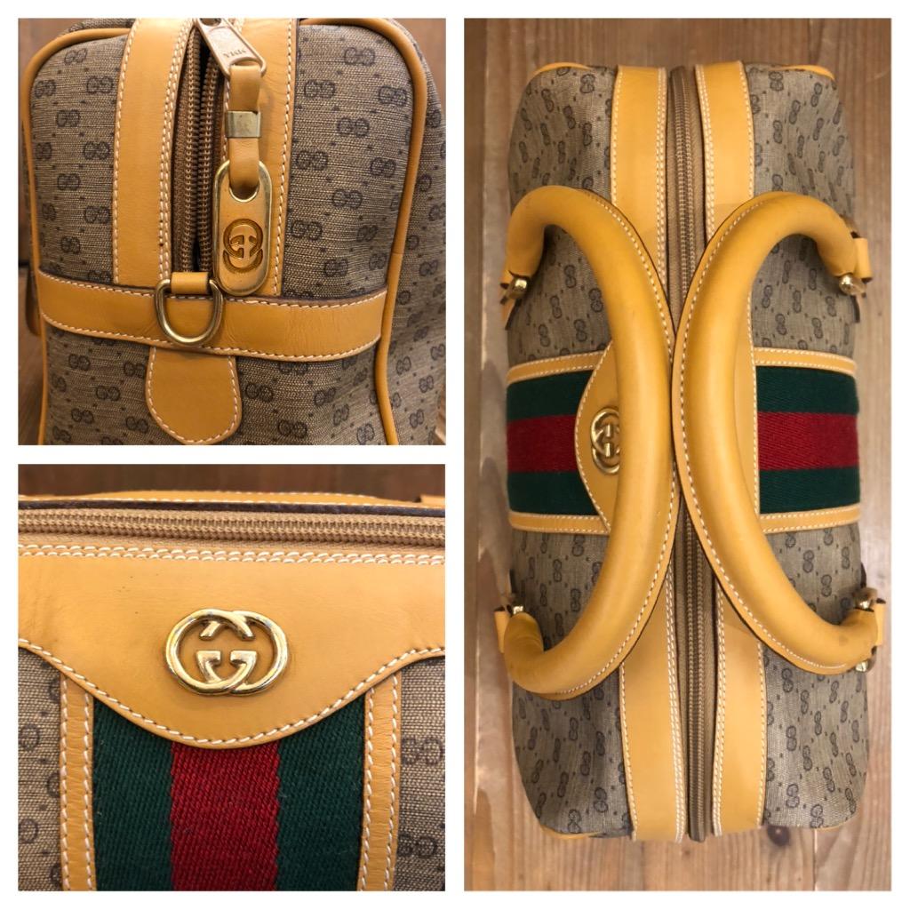 Vintage GUCCI Web Micro GG Canvas Boston Crossbody Bag Brown Small 3