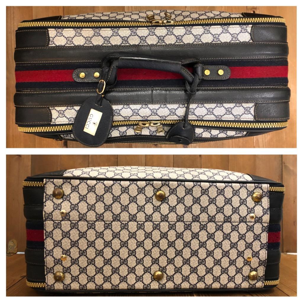 Vintage GUCCI Web GG Monogram Canvas Softsided Suitcase 50 Unisex Navy In Good Condition For Sale In Bangkok, TH