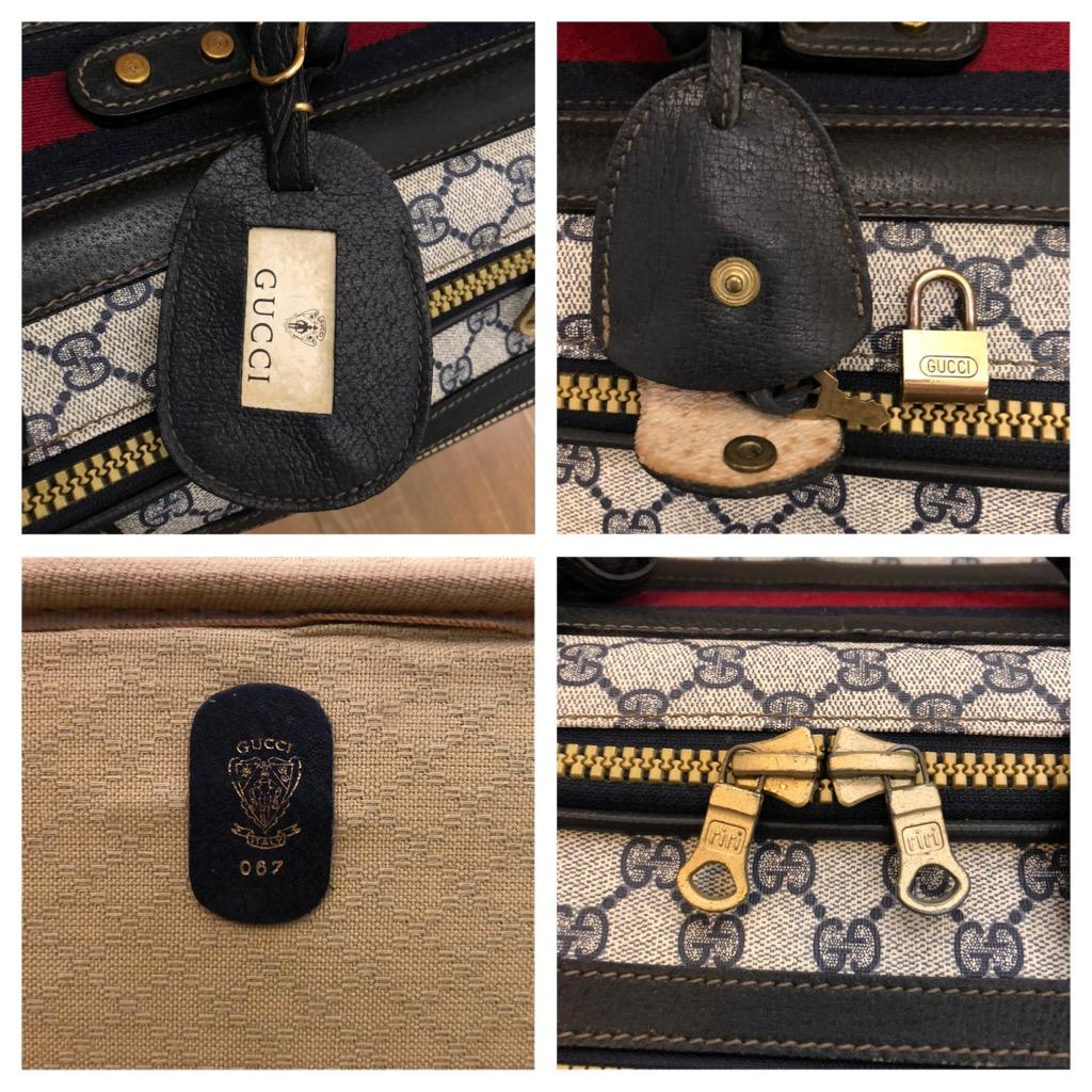 Vintage GUCCI Web GG Monogram Canvas Softsided Suitcase 50 Unisex Navy For Sale 1