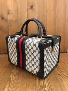 Vintage GUCCI Web Navy GG Monogram Canvas Soft-Sided Vanity Trunk Bag Unisex