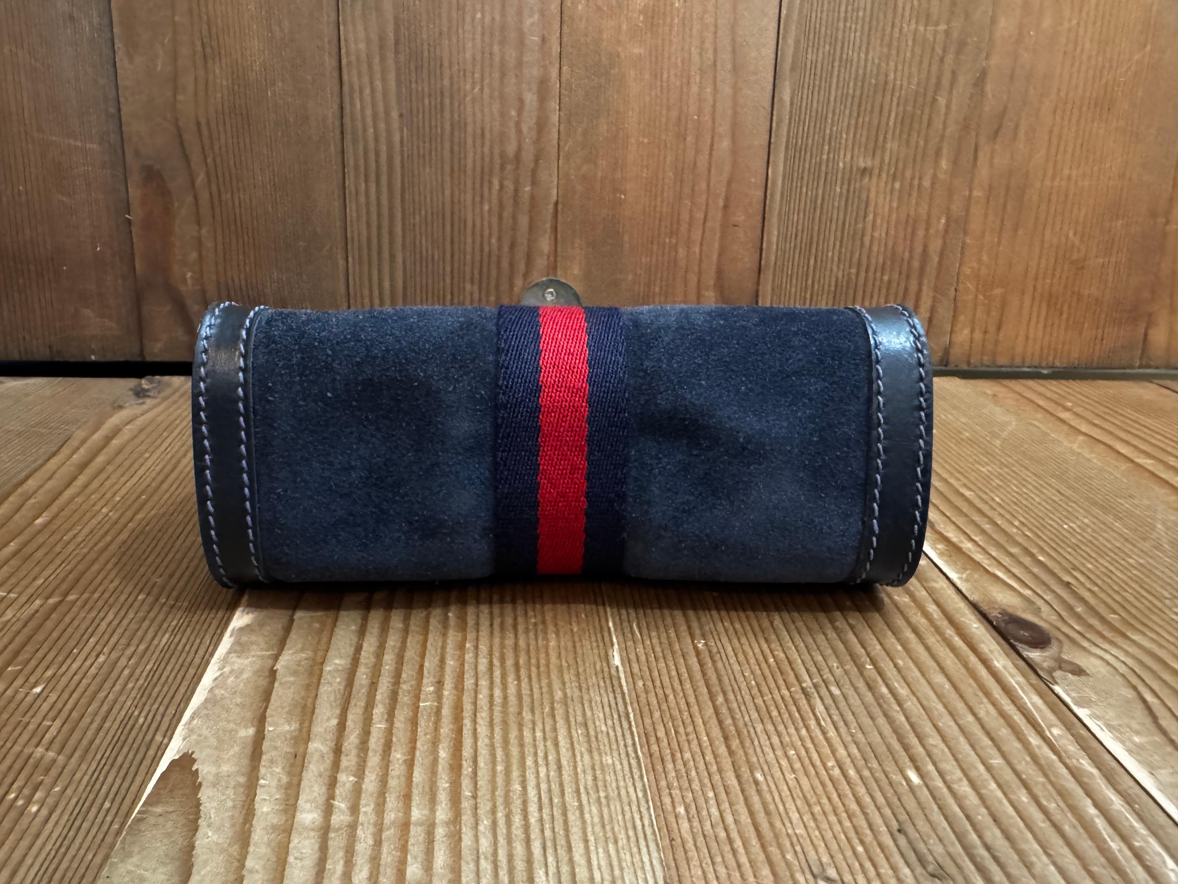 Vintage GUCCI Web Nubuck Leather Vanity Pouch Clutch Bag Small Navy 1