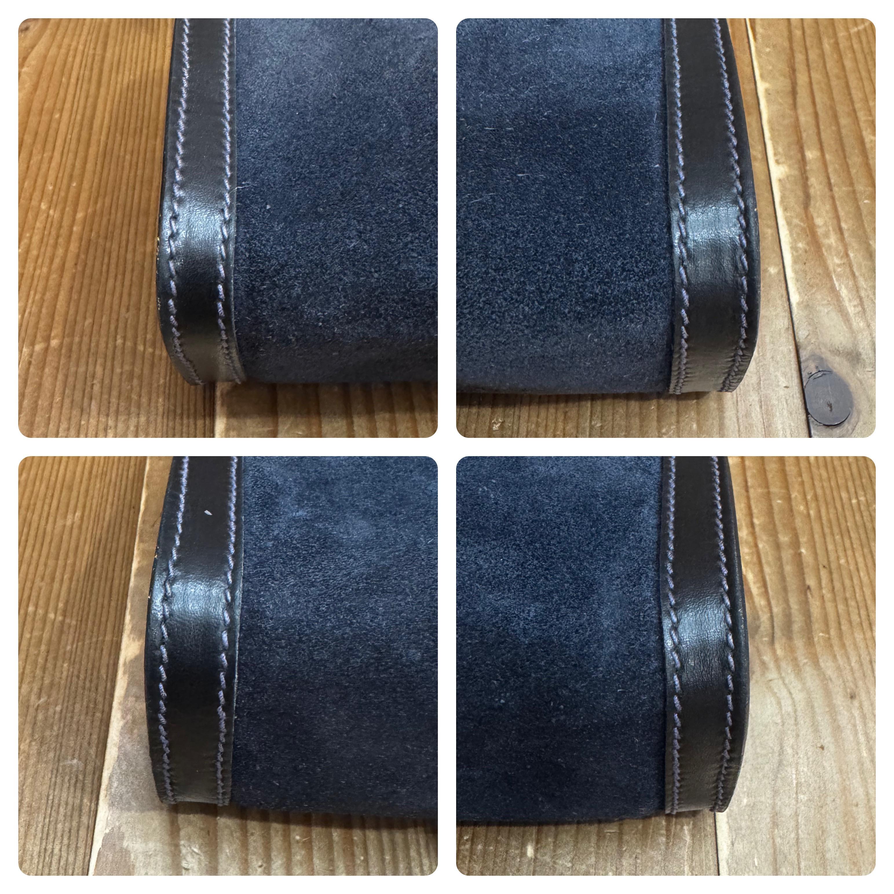 Vintage GUCCI Web Nubuck Leather Vanity Pouch Clutch Bag Small Navy 2