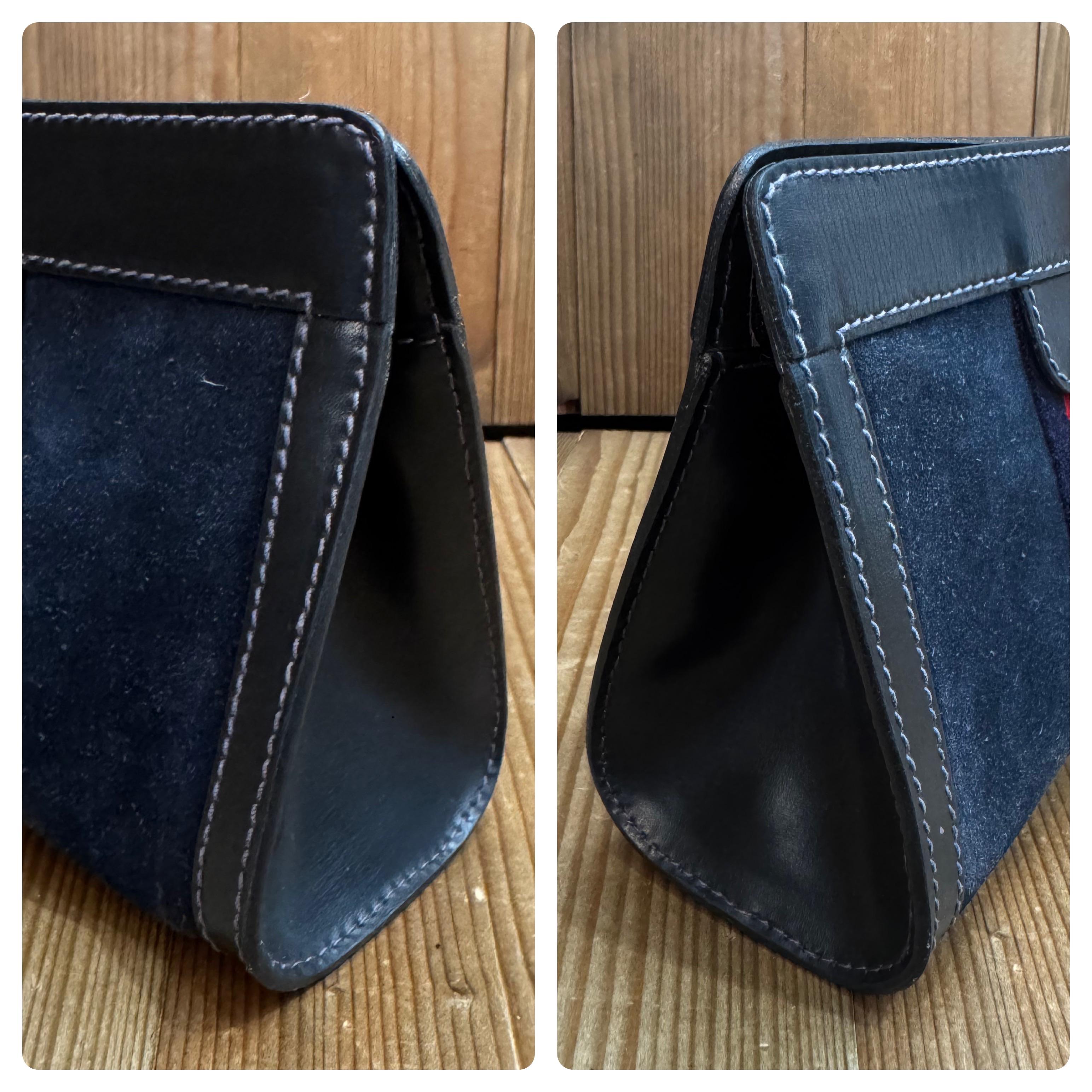 Vintage GUCCI Web Nubuck Leather Vanity Pouch Clutch Bag Small Navy 3