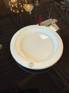 Vintage Gucci White Ceramic Ashtray with Interlocking GG Logo