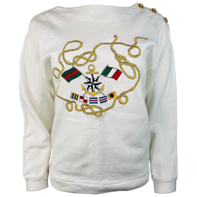 Vintage Gucci White Cotton Pullover Sweater Size S For Sale at 1stDibs