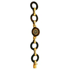Retro Gucci Yellow Gold Wood Circle Link Bracelet Watch