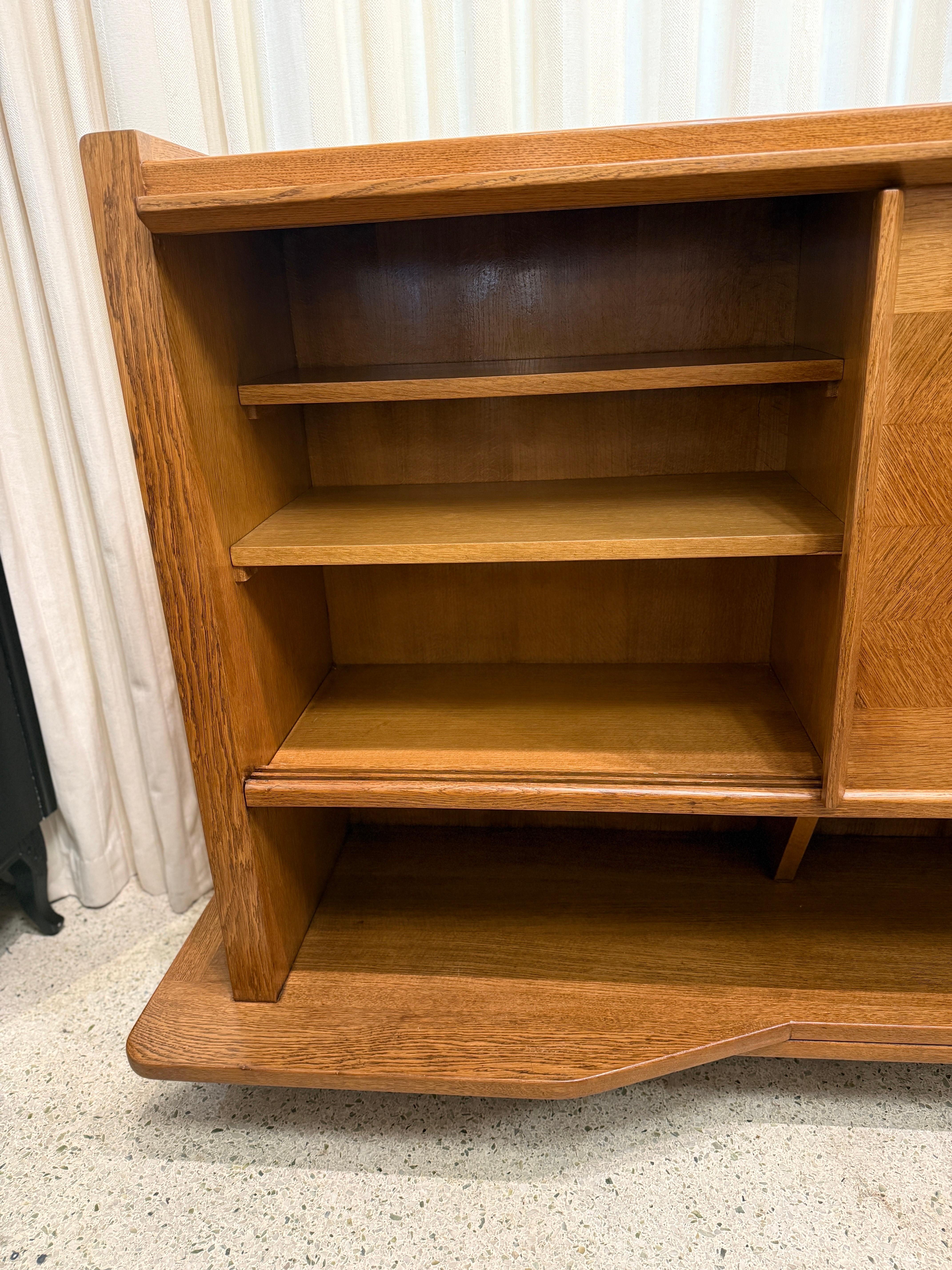Vintage Guillerme & Chambron Credenza in Oak with Ceramic Details For Sale 5