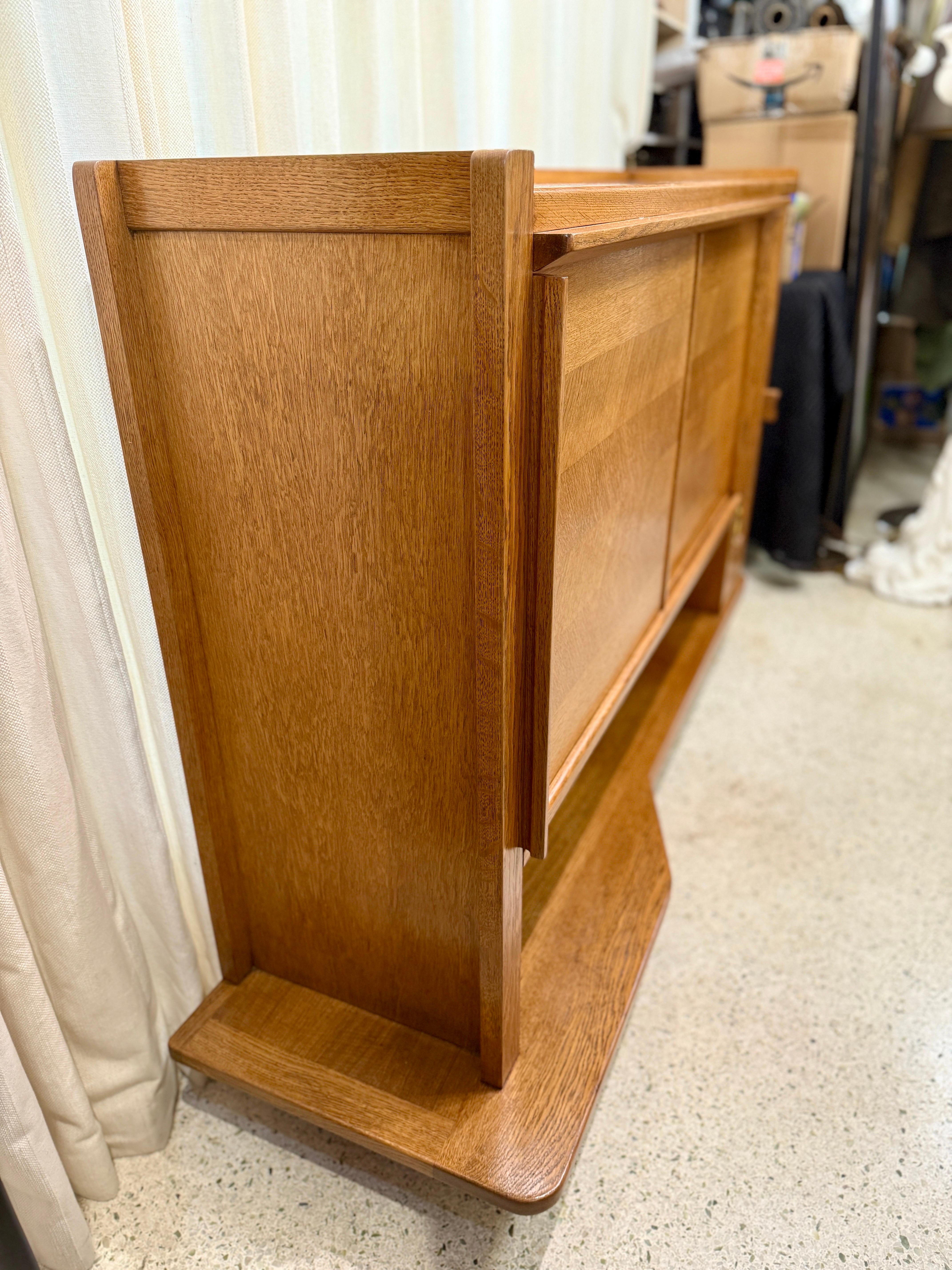 Vintage Guillerme & Chambron Credenza in Oak with Ceramic Details For Sale 2